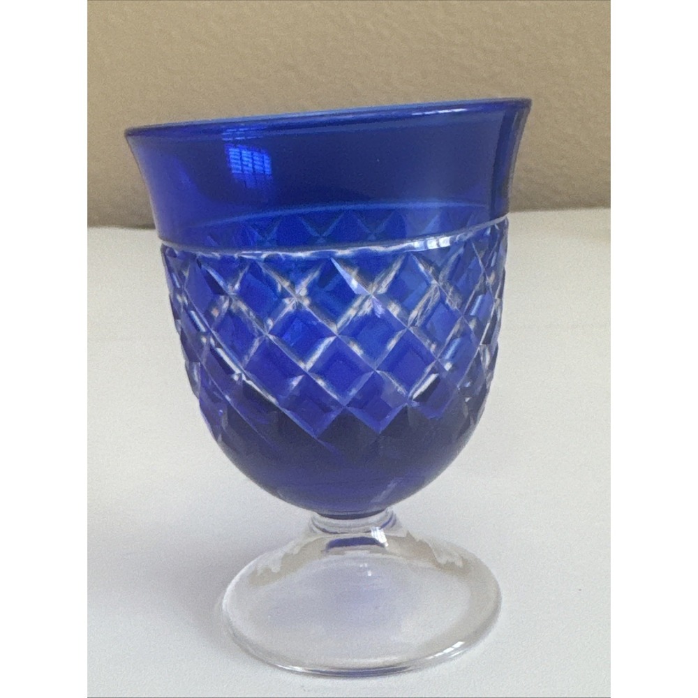 cobalt blue glass vintage 2,3/4" etched Glass one piece mini goblet